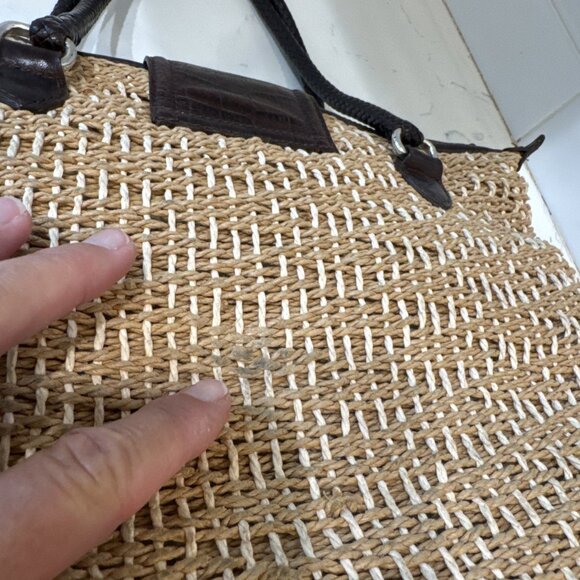 BRIGHTON Handbag Braided Leather Woven Straw Rafia Satchel Purse Heart Y2K - Picture 12 of 16